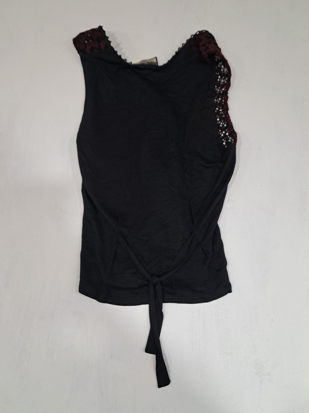 Vtg 90s Womens Knit Vest Whimsigoth Red Black Wrapper USA S/M Tie Back V Neck