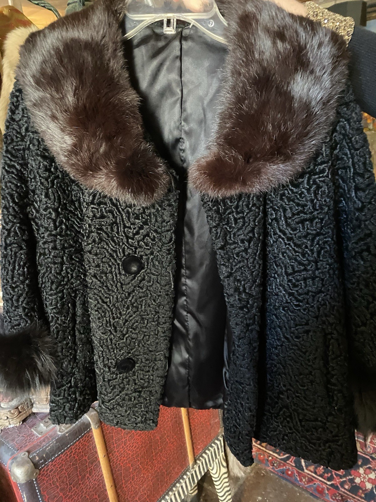 Vintage Persian Lamb Jacket With Mink Collar And Fur Sleeves