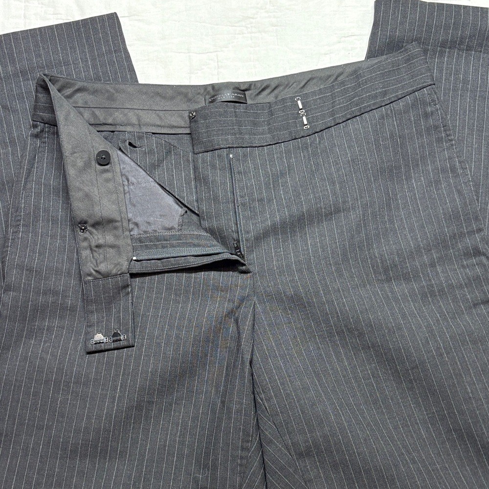 Vintage Donna Karan Trousers 12 Charcoal Grey Pinstripe Pants UNITE USA $695 NWT