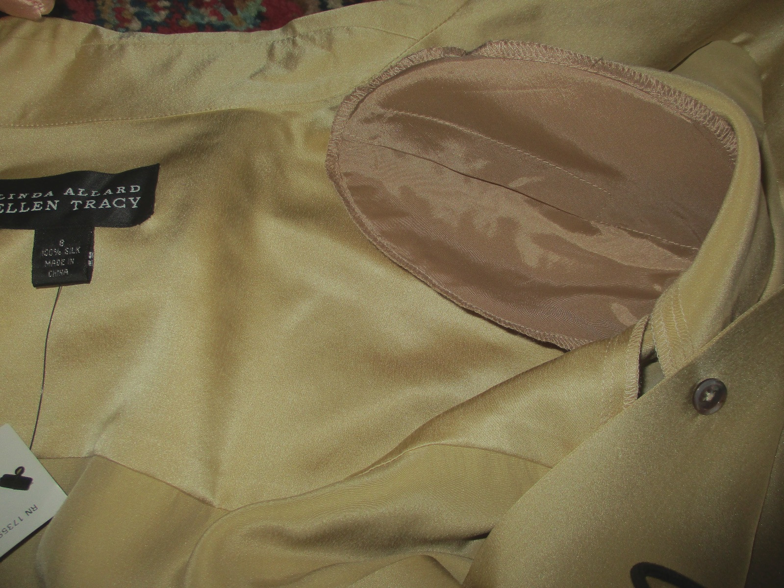 VTG Linda Allard Ellen Tracy Oversized Silk Blouse Drop Shoulder Pads Gold 8,NWT