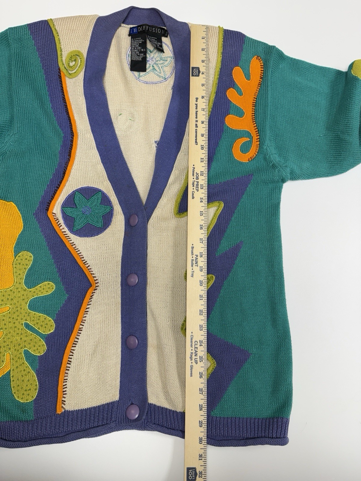 Vintage IB Diffusion Beaded Embroidered Cardigan Sz M 90s Art