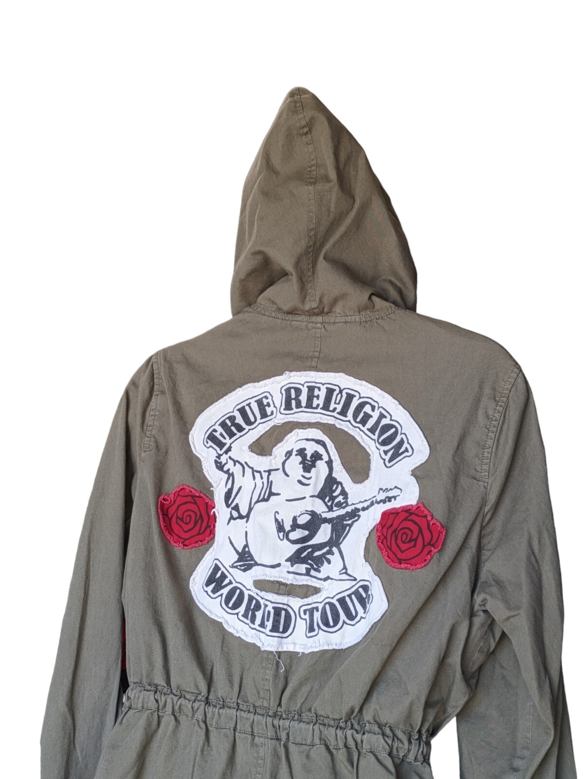 2002 Y2K TRUE RELIGION Women’s Military Khaki Parka Trench Jacket World Tour