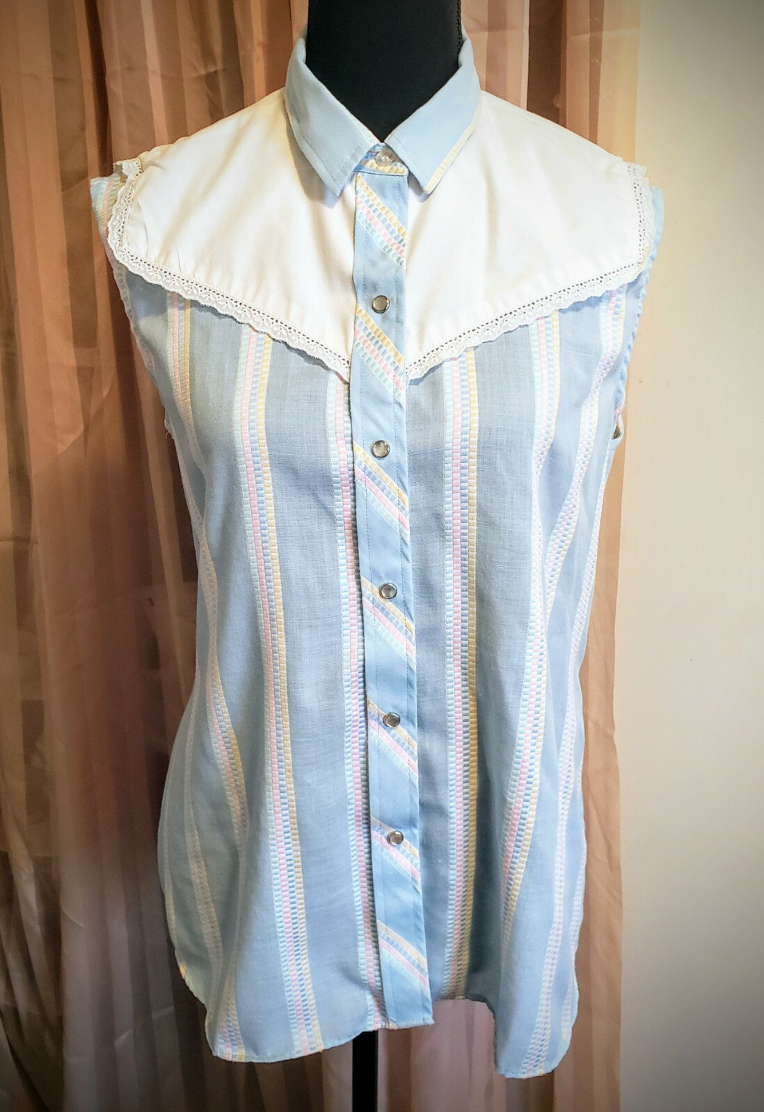 Western Vintage ☆KARMAN☆ Pearl Snap-Up Sleeveless Top Size 15/16 •USA Made•