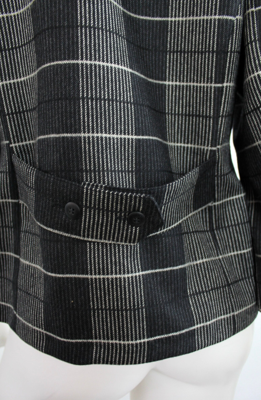 Vtg 80s Marimekko Grid Gray Wool Blazer Jacket Coat Checked Striped Retro 34 Eu