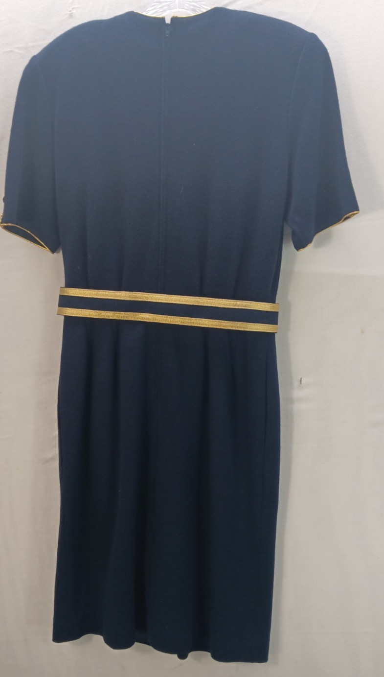 Vintage CIAO Ltd Navy Blue Wool Knit Dress Sz 8 Shoulder Pads Pockets 1970s