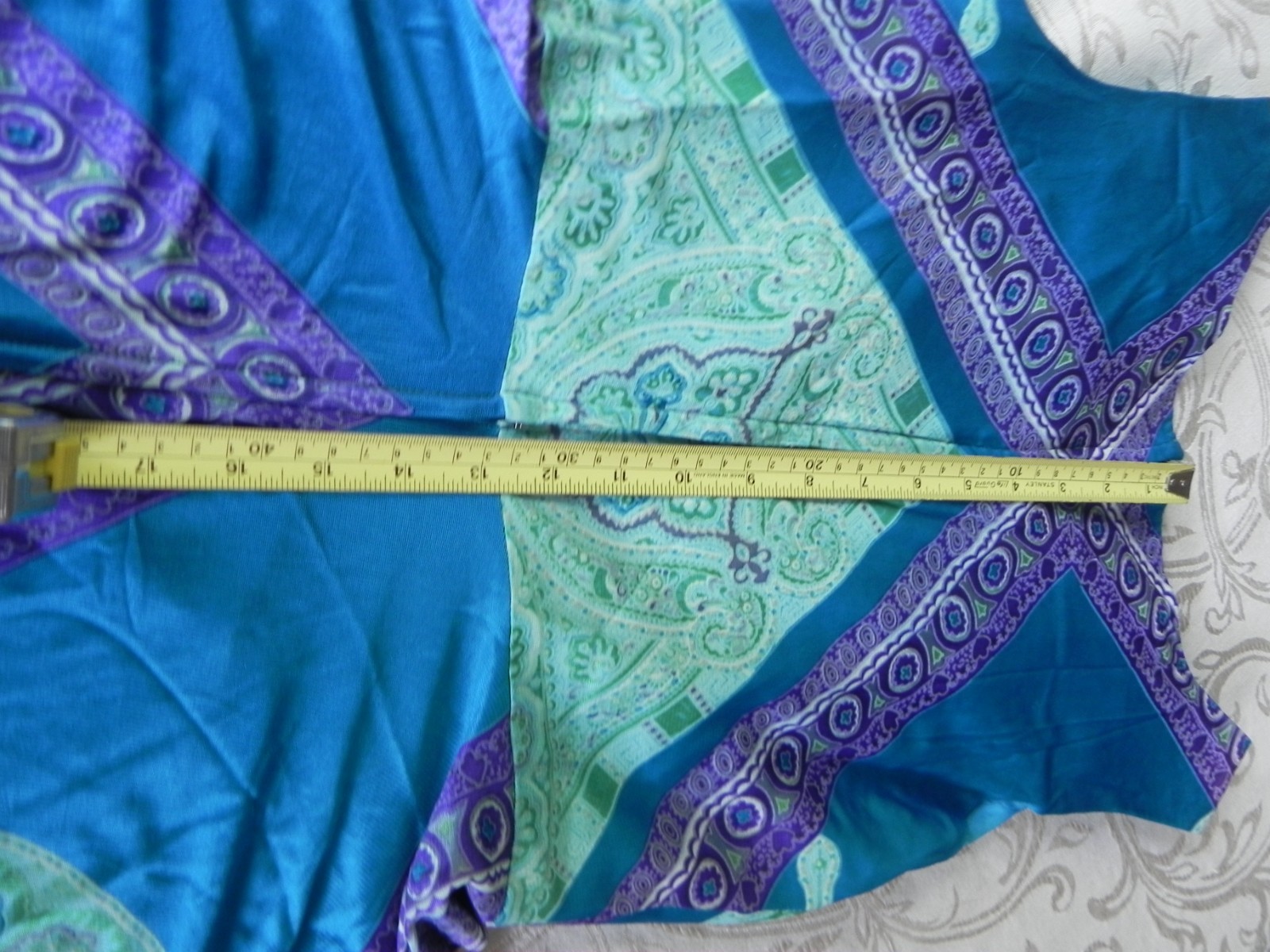 VTG Elinor Gay Original Long Full Sleeveless V-Neck Dress Blues & Purple Print!
