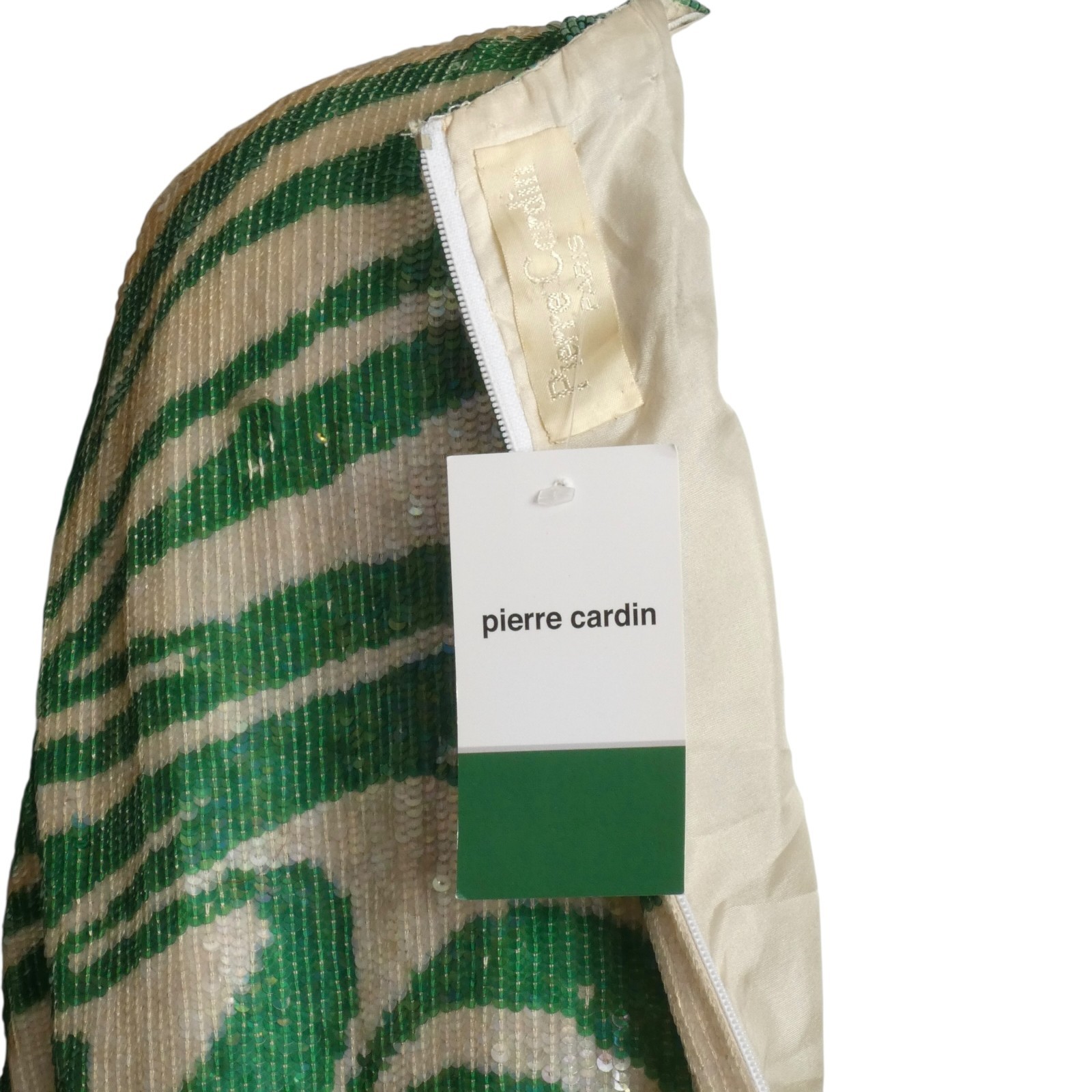 PIERRE CARDIN – 1989 Green & Ivory Sequin Cocktail Dress, Size 10