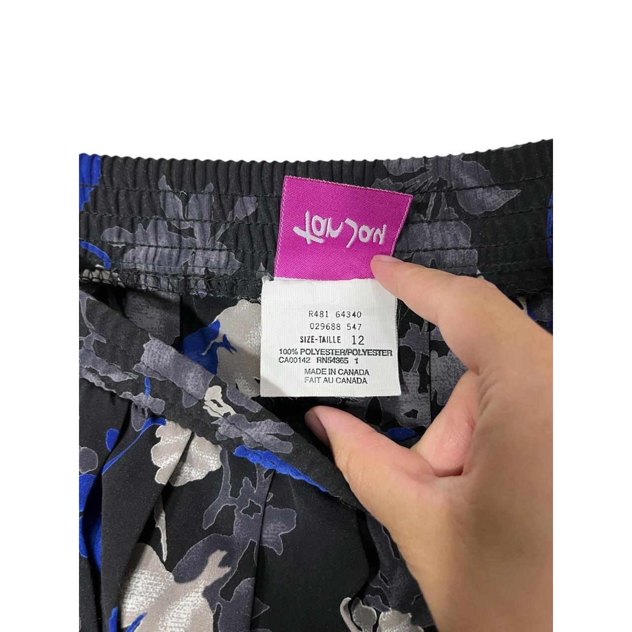 TanJay Black Blue Floral Print Pleated Vintage Midi Skirt Made In Canada Size 12