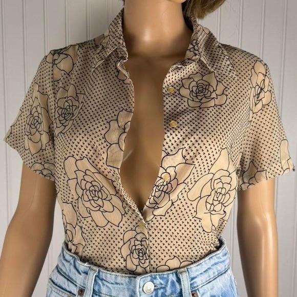 Vintage Claudia Richard sheer floral button-up blouse Small