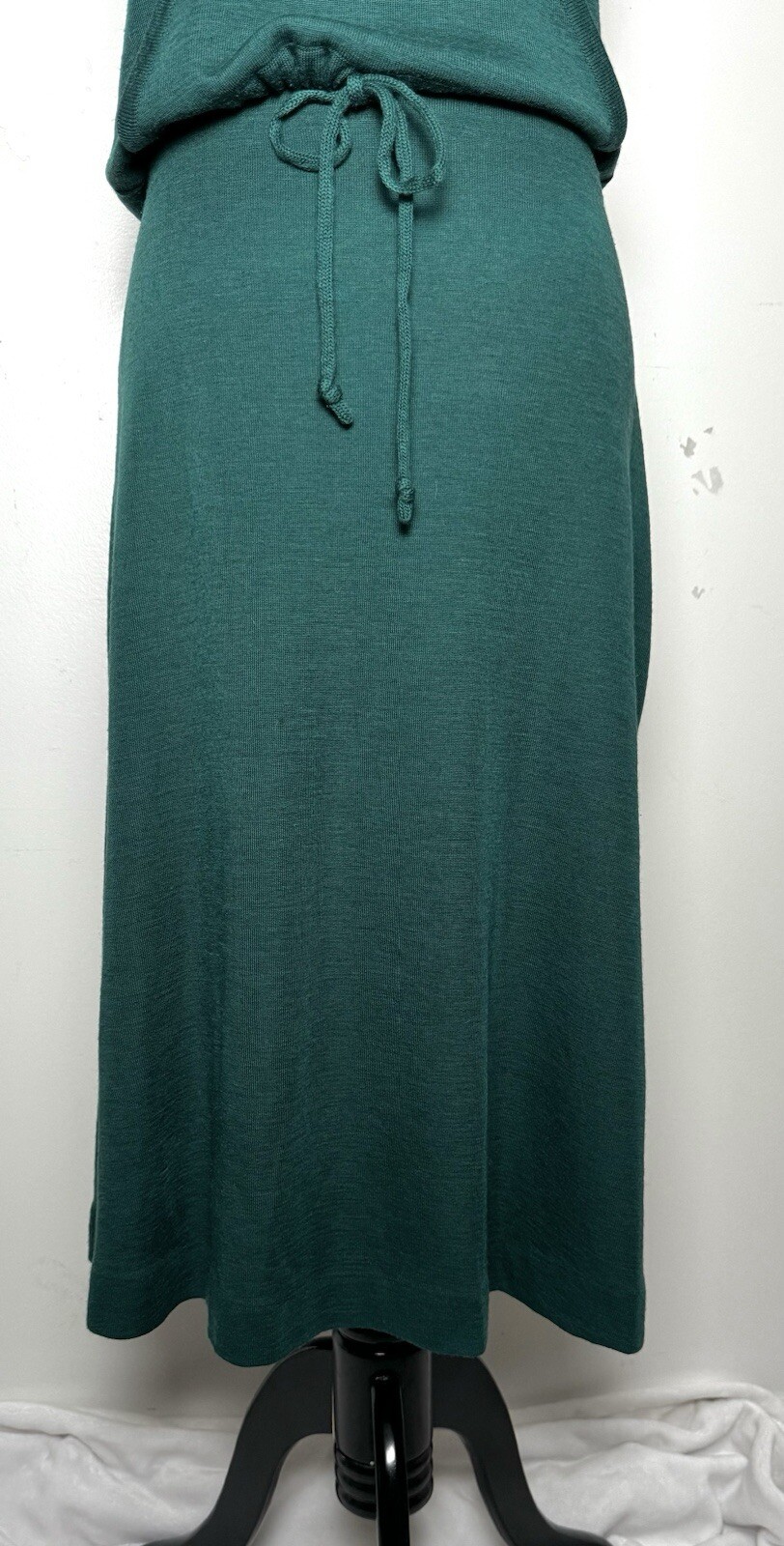 Vtg 70s Wool Knit Matching Outfit M Green Crop Top Swing Skirt Dress Set 2 Pc
