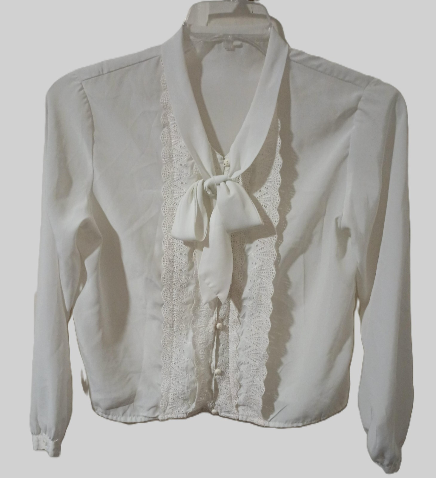Vtg 70s Off White Smooth Soft Country Cottagecore Blouse Top office career M L