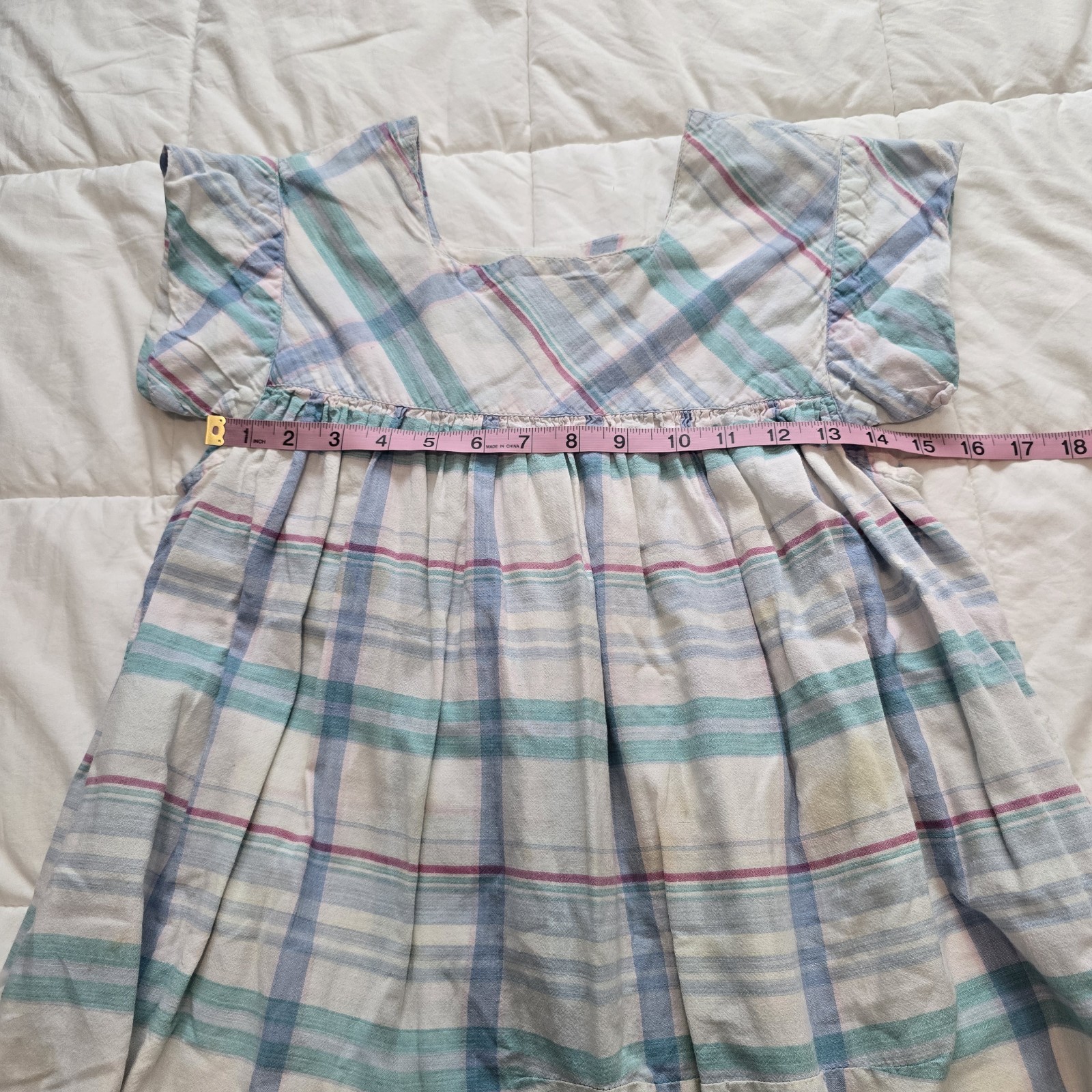 VTG Heavy Distress Chambeli Sz M Plaid Prarie Muumuu House Dress Pockets
