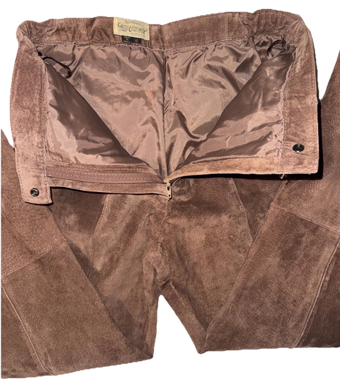 VTG Suede Leather Pants Women’s Brown High Rise Straight Leg Rodeo Sz M 10 *READ
