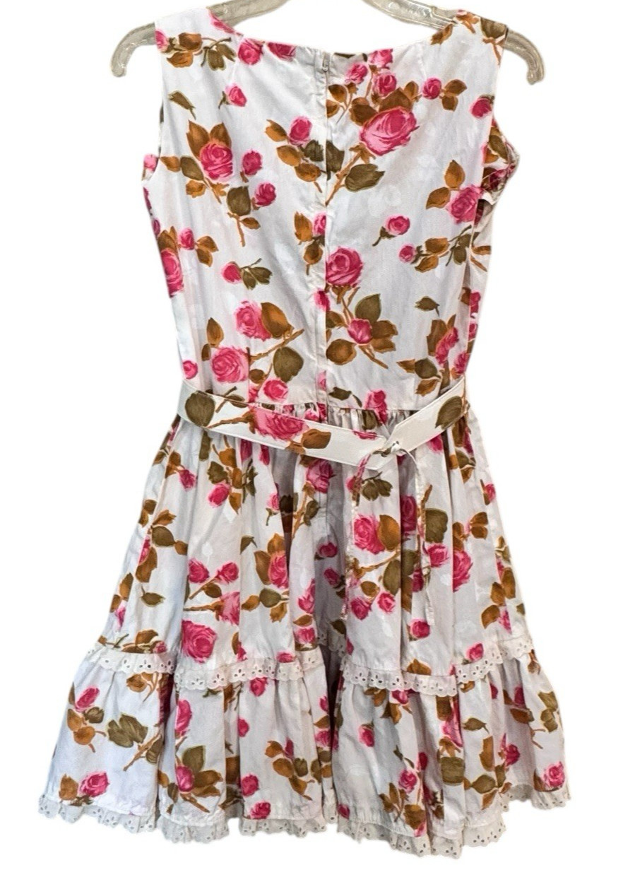 Vintage 60s Pink Rose Square Dance Party Full Circle Rockabilly Western Dress M