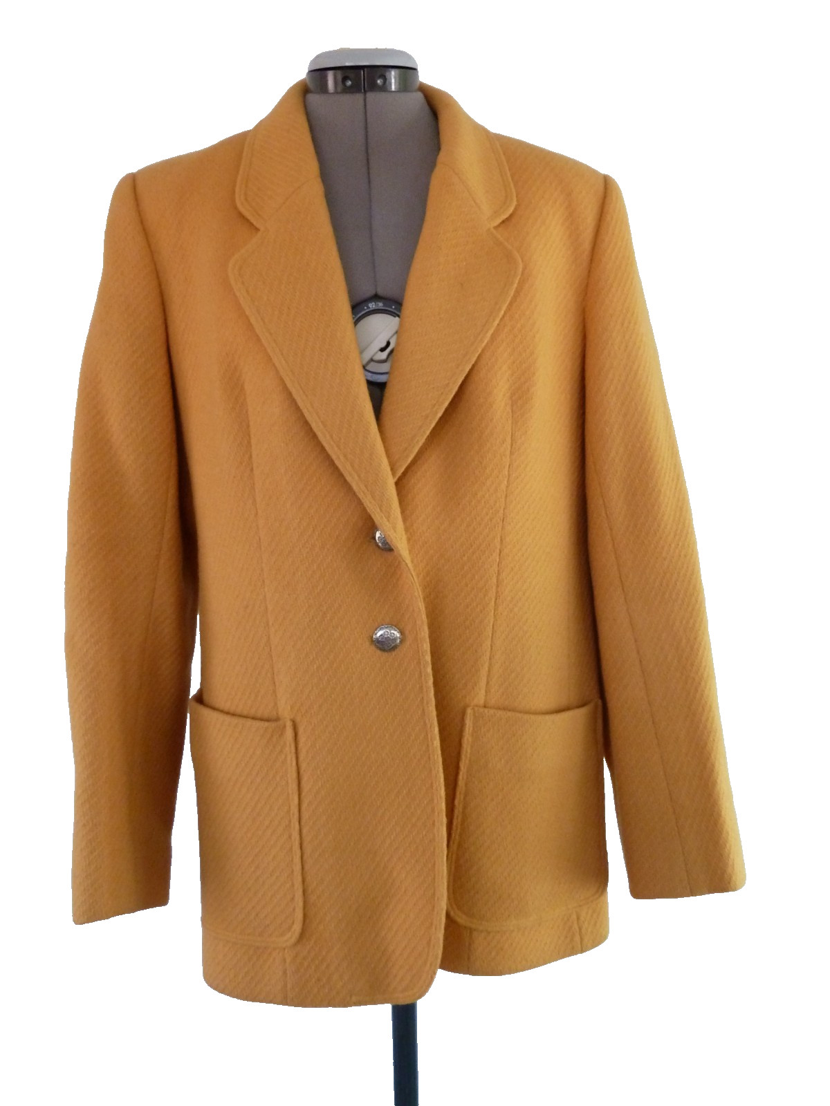 Vintage Evan Picone 100% Wool Union Mustard Yellow Princess Seam Coat 12 USA