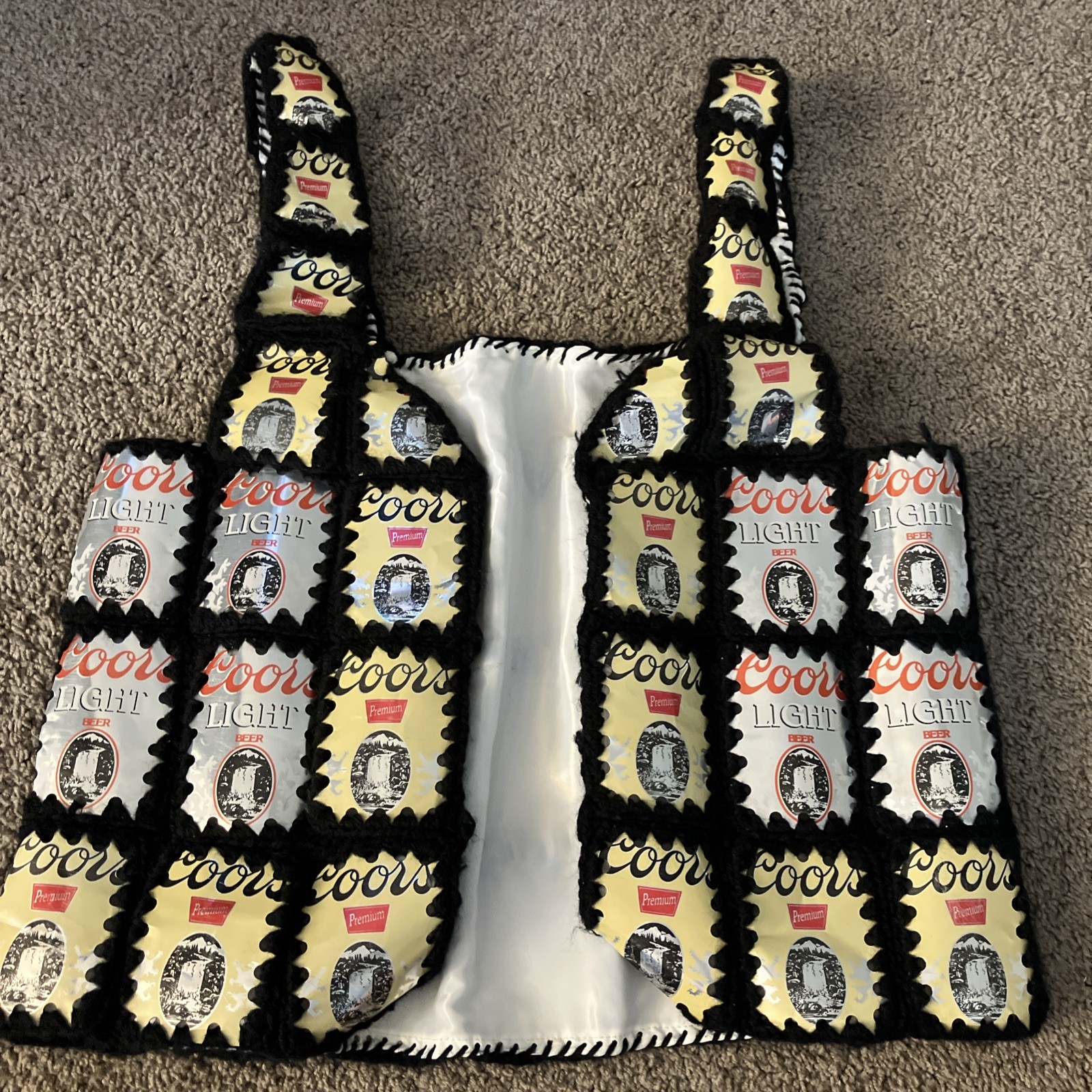 Vintage Crochet Knit Coors Beer Vest w/ Interior Pocket