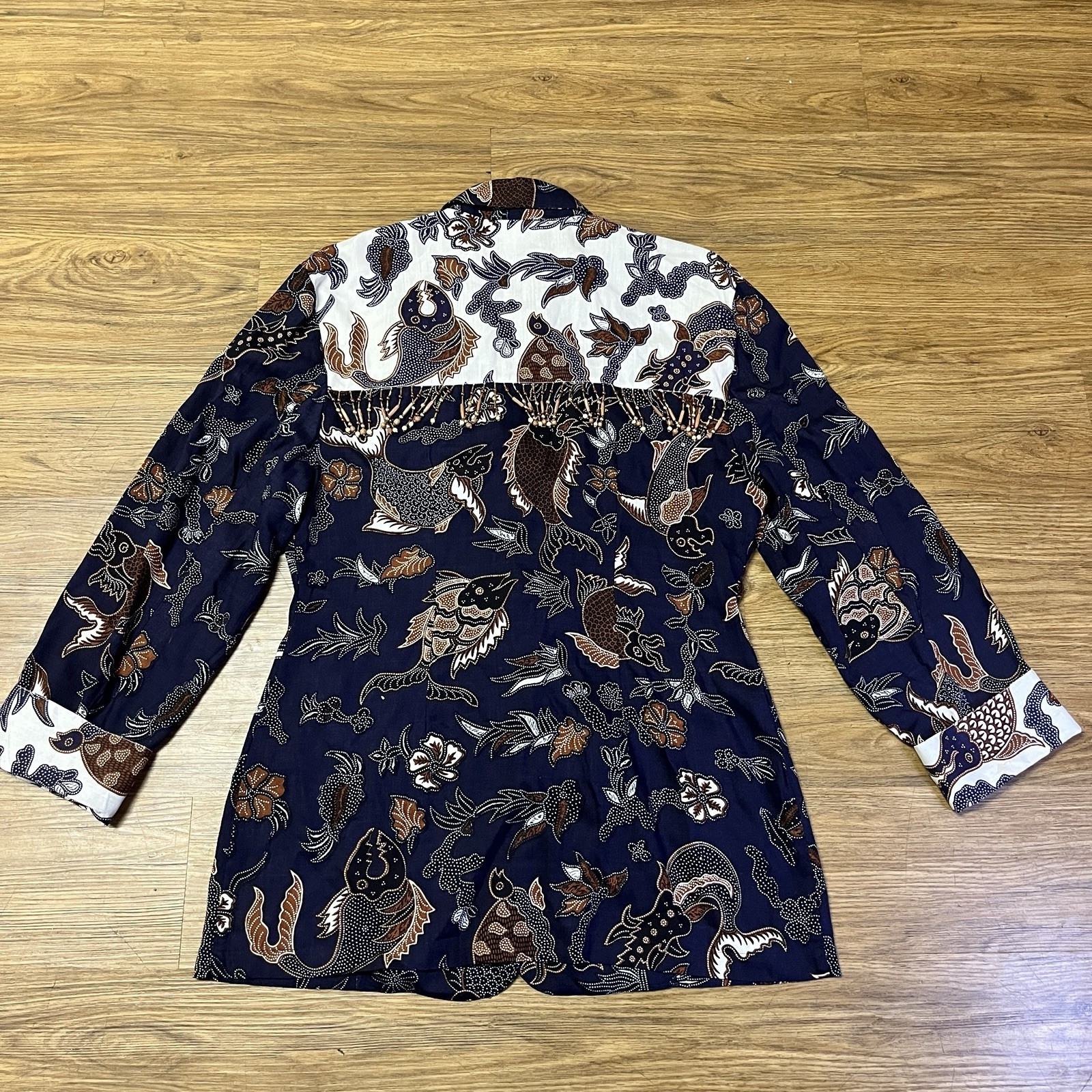 Vintage FAITH Beaded Fringe Blouse JacketSize L Boho Statement Top Artsy Unique