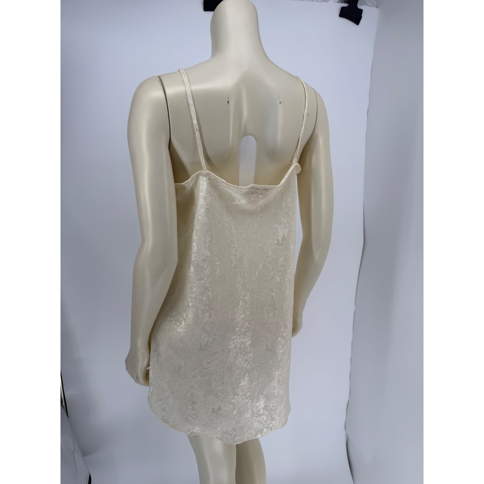Audrey Lane Satin Nightgown Dress Large Ivory Floral Jacquard Lace Slip Lingerie