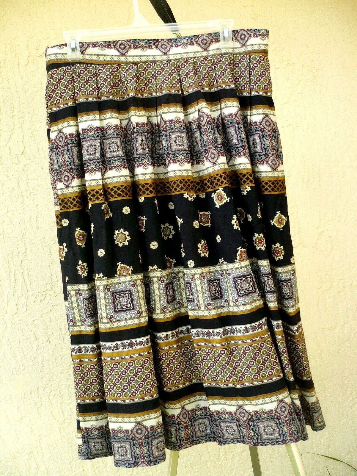 VTG 90S 2X MICHAEL TAYLOR PLUS PLEAT BLACK GOLD GEOMETRIC INDIA LOOK SKIRT WOMEN