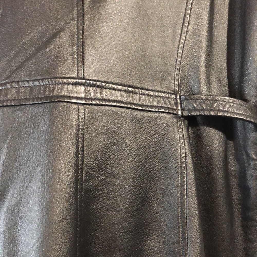 Size L Leather Jacket Vintage Jaqueline Ferrara Black Full Zip w/Waist Tie