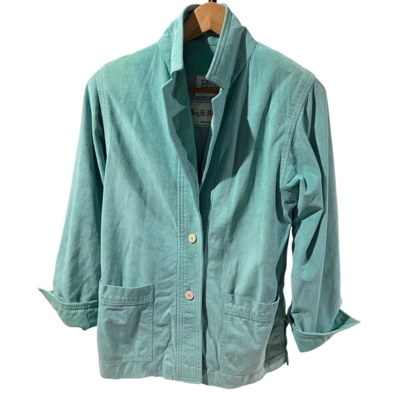 Samuel Robert Roy H Bjorkman Vintage Turquoise Suede Leather Blazer Jacket Aqua