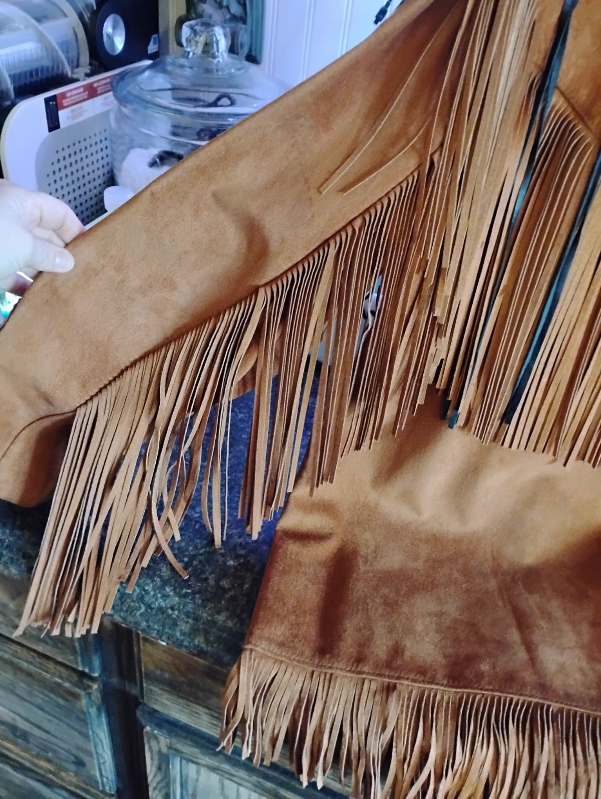 Lariat Leather Coat Fringed Beaded Southwest Suede Made in USA Sz X-largeVintage