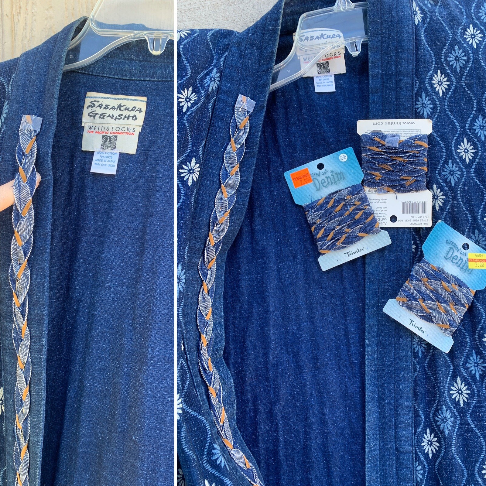 Vintage Sasakura Gensho Kimono Made In Japan Cotton Indigo Denim L