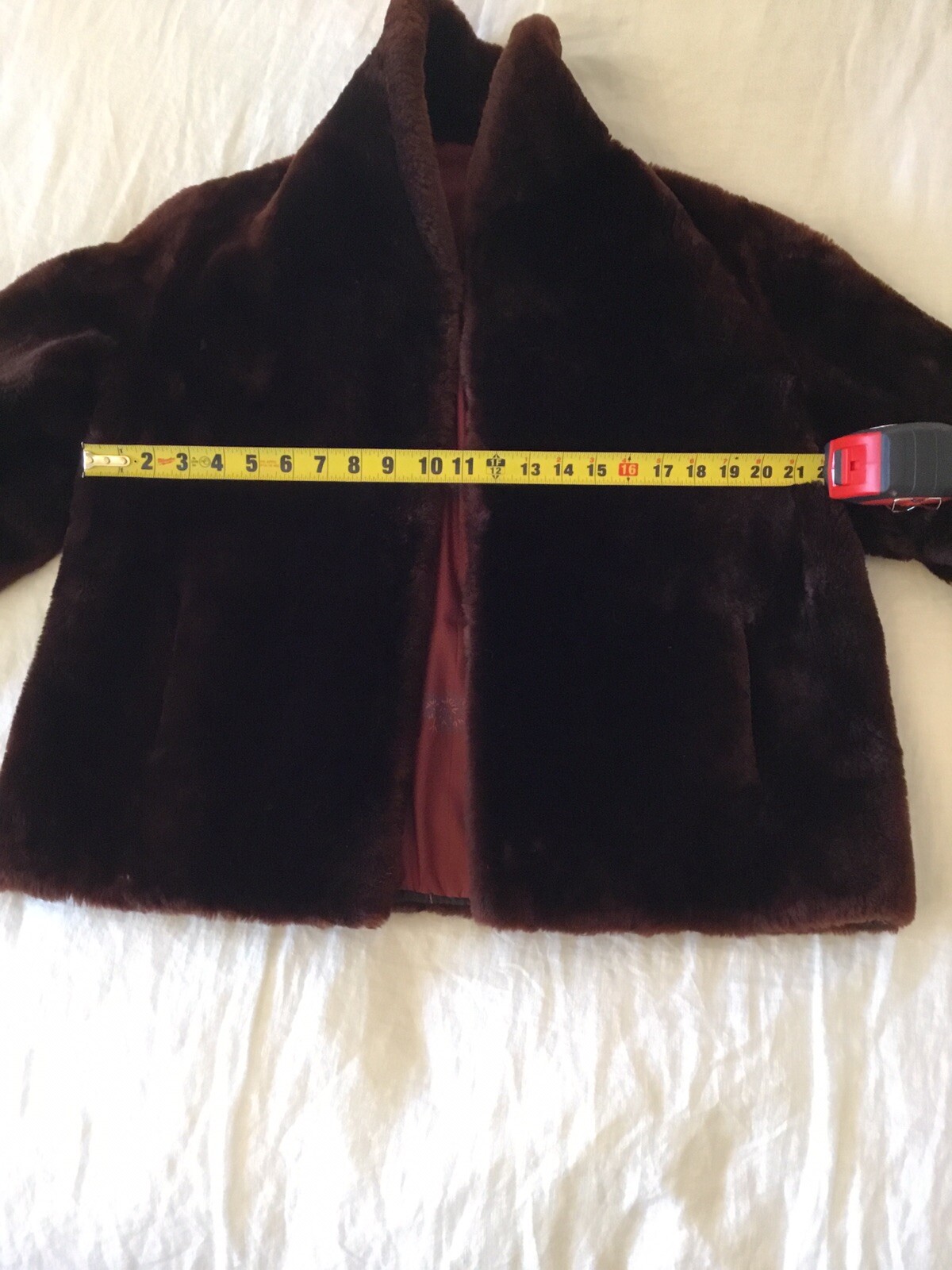 Vintage Mouton Lamb Fur Coat Dark Chocolate Brown Shawl Collar Cuffs Pkts Lined