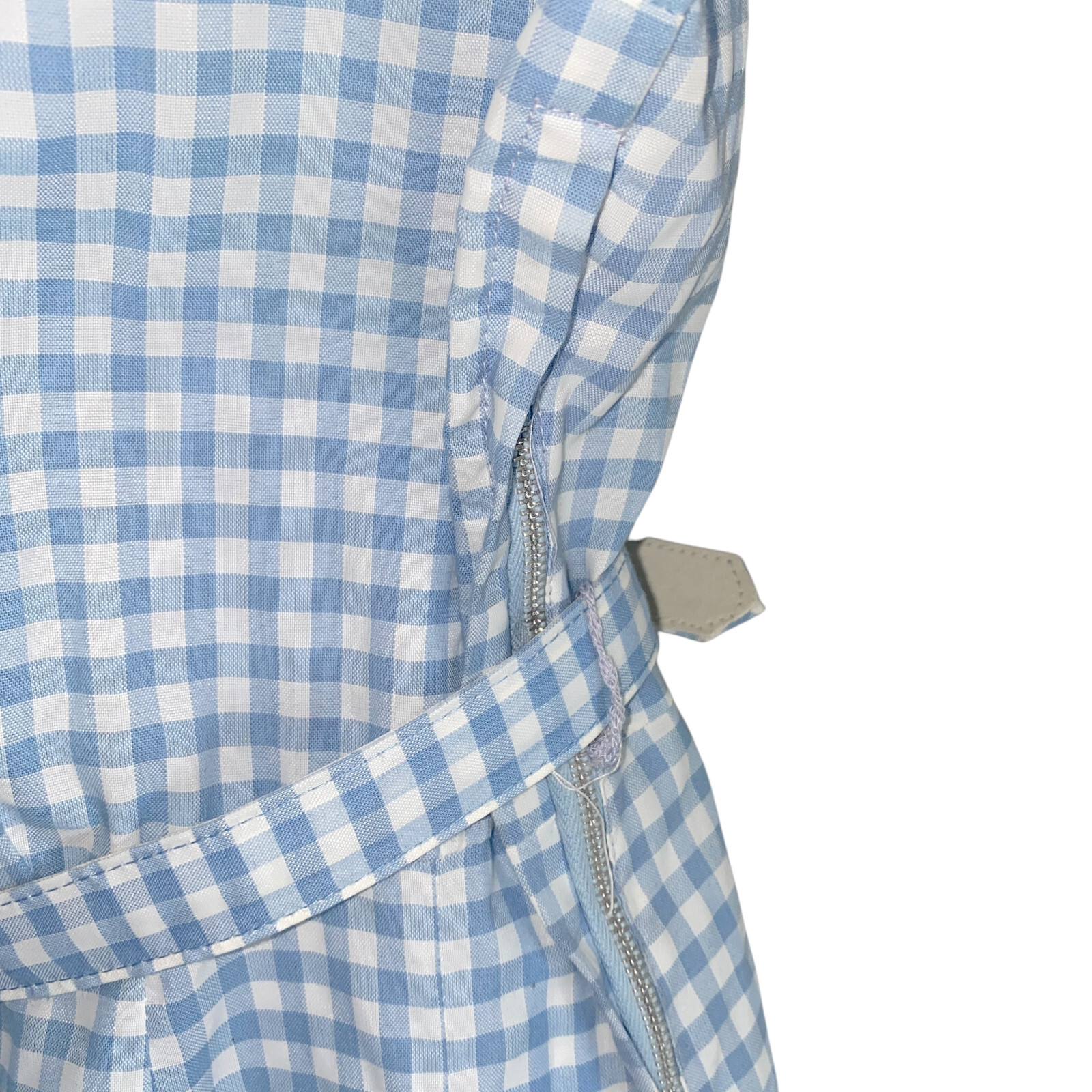 Montgomery Ward Vintage Shirtwaist Dress Size 20.5 Blue White Gingham Bow Belt