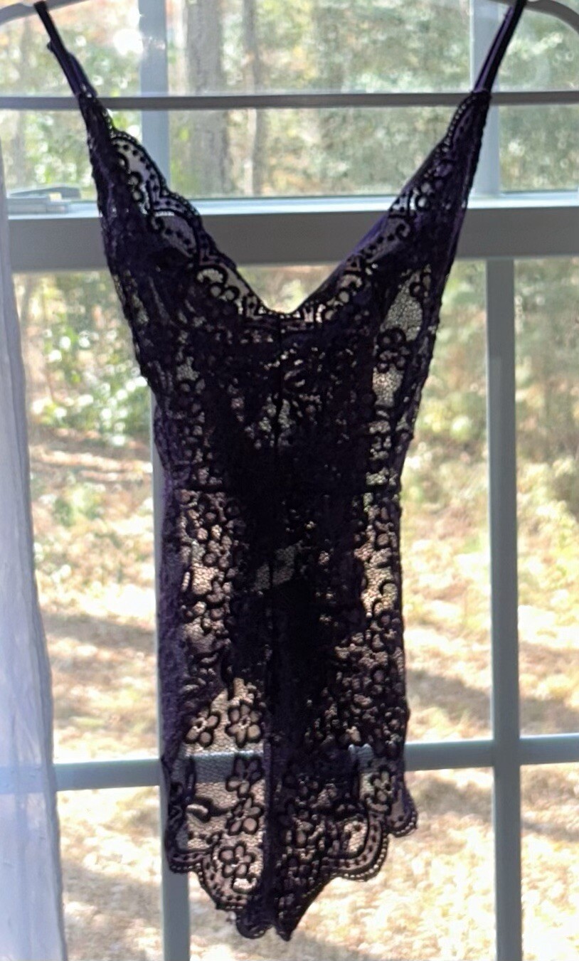 Avidlove Purple Silky Lace Sheer Embroidery Teddy Nightie Womens L NOS