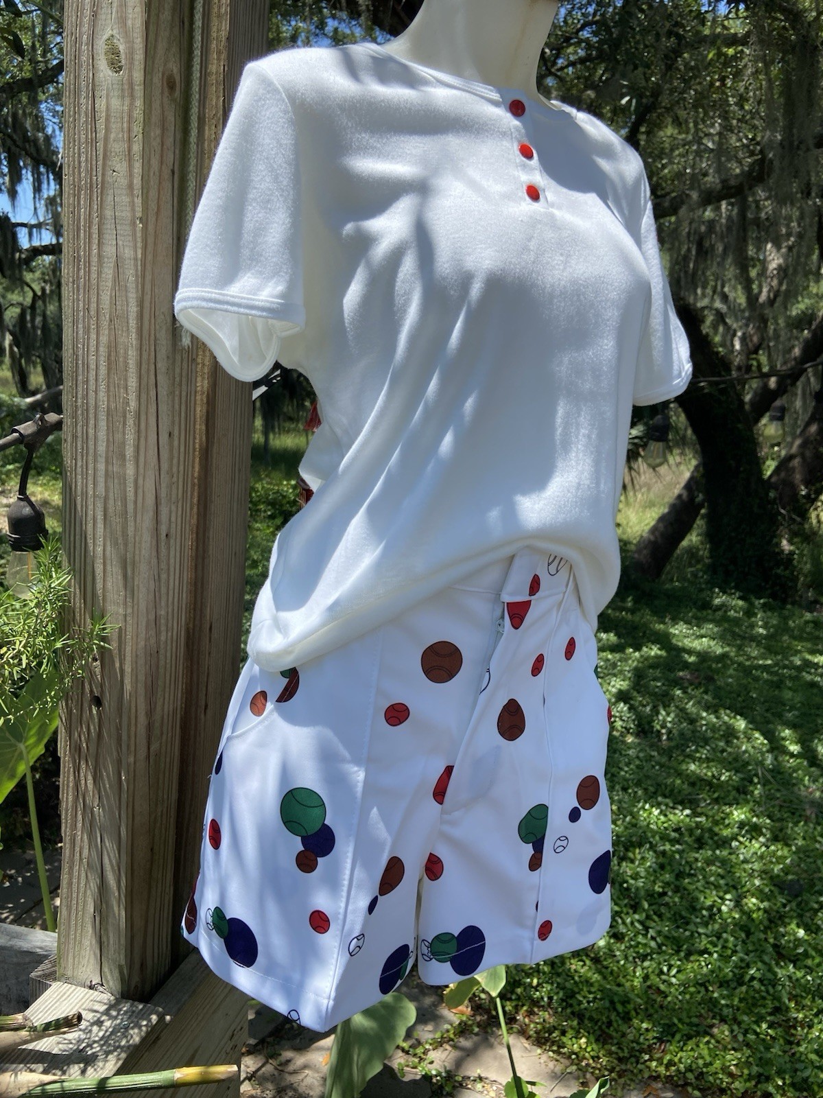 Vintage 70s OLEG CASSINI by MUNSINGWEAR Baseball Theme Shorts and Tee Set SZ M