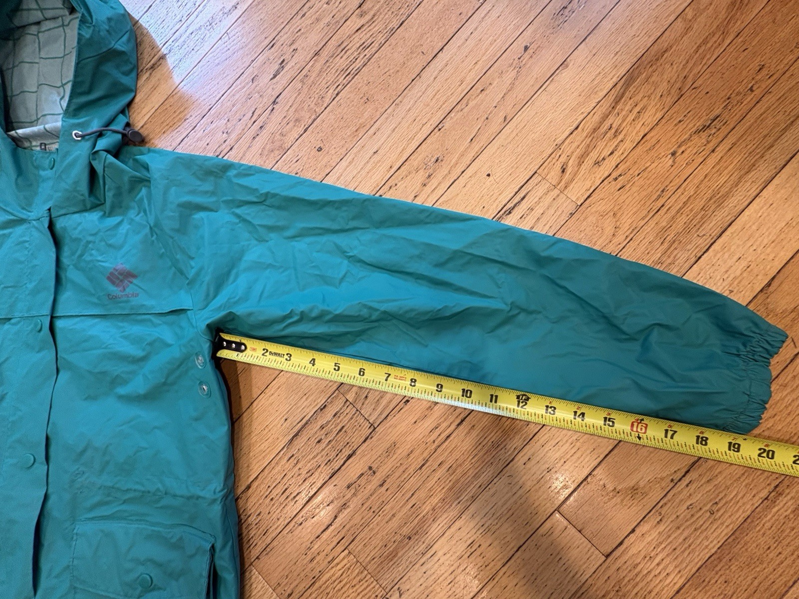 Women’s vintage Columbia Waterproof Hooded Rain Coat Teal S Mid-Length Zip/Snap