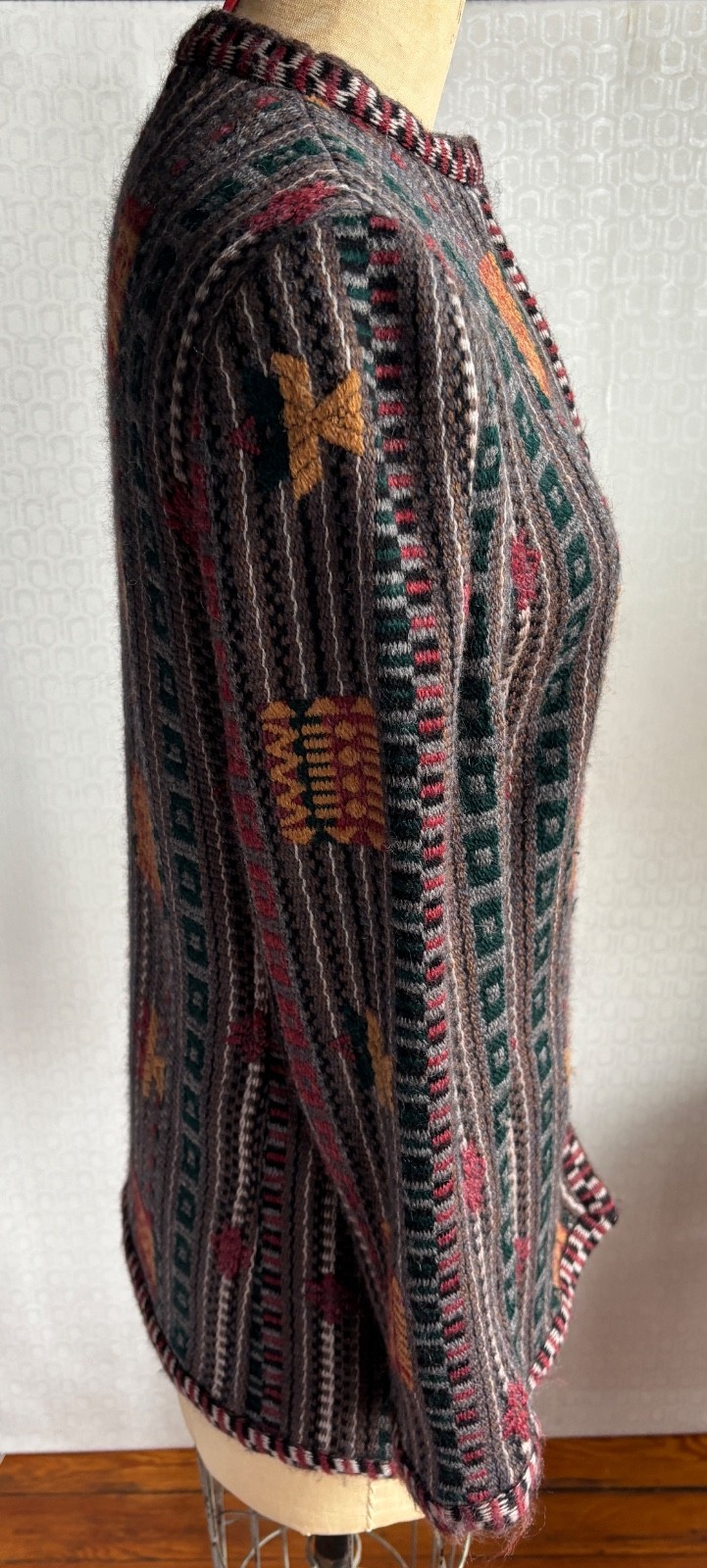 VTG EMANUEL UNGARO GRAY-BROWN SOUTHWEST NATIVE PRINT CARDIGAN SWEATER JACKET*S 4