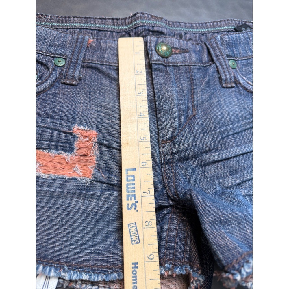 Stitches Y2K Low Rise Distressed Jean Shorts Peekaboo Pockets Y2K Size 28 Waist
