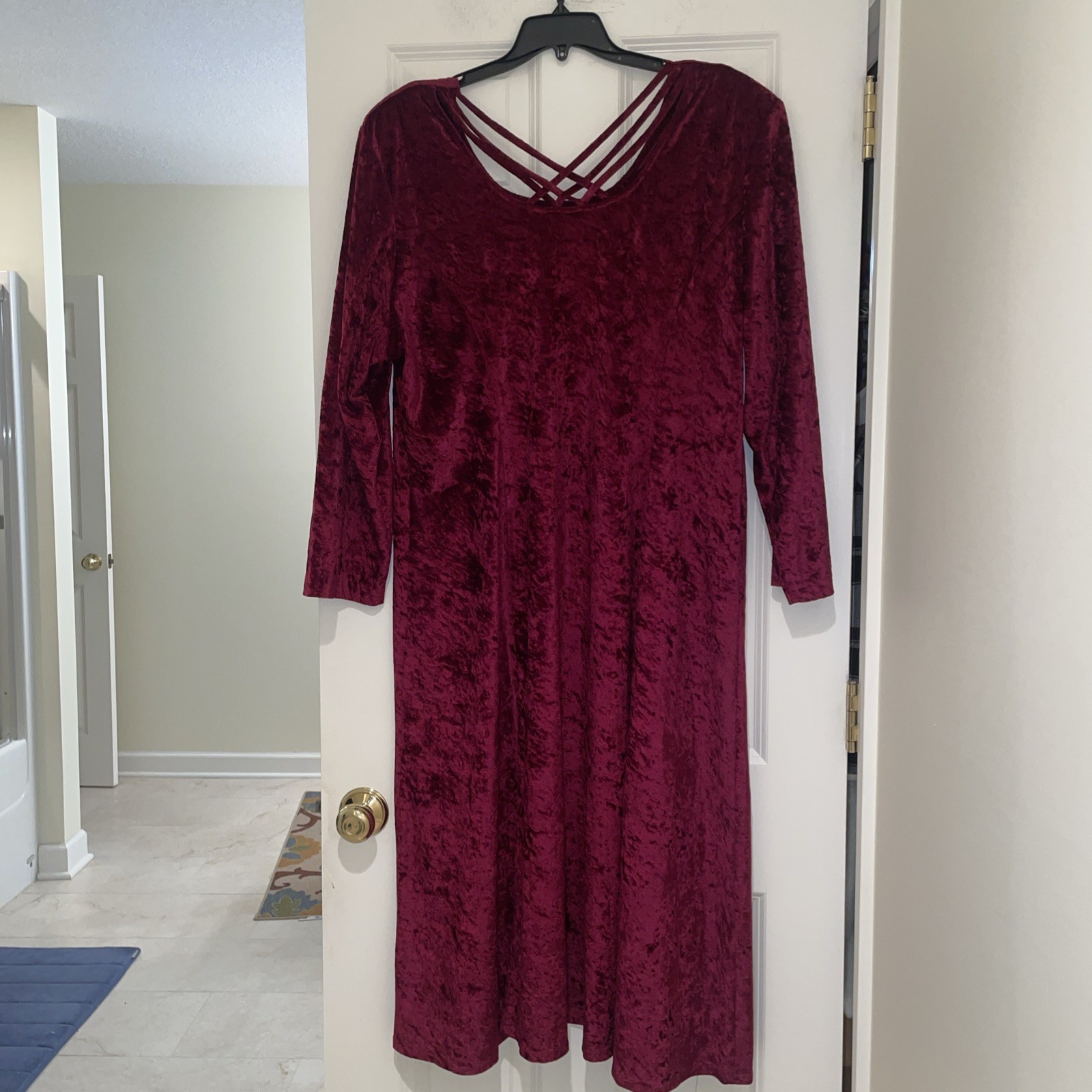 Vintage Brett Alixander Maxi Dress Women 24W Red Crushed Velvet Strappy Back