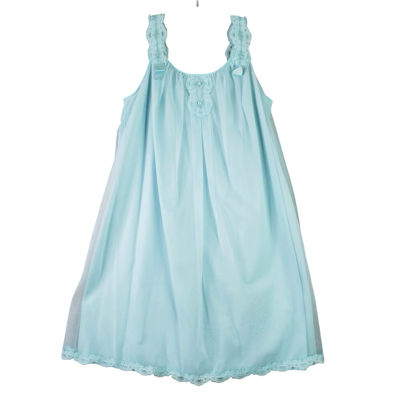 Vanity Fair Vtg Sheer Midi Nightgown Robe Peignoir Set Small Blue Double Chiffon