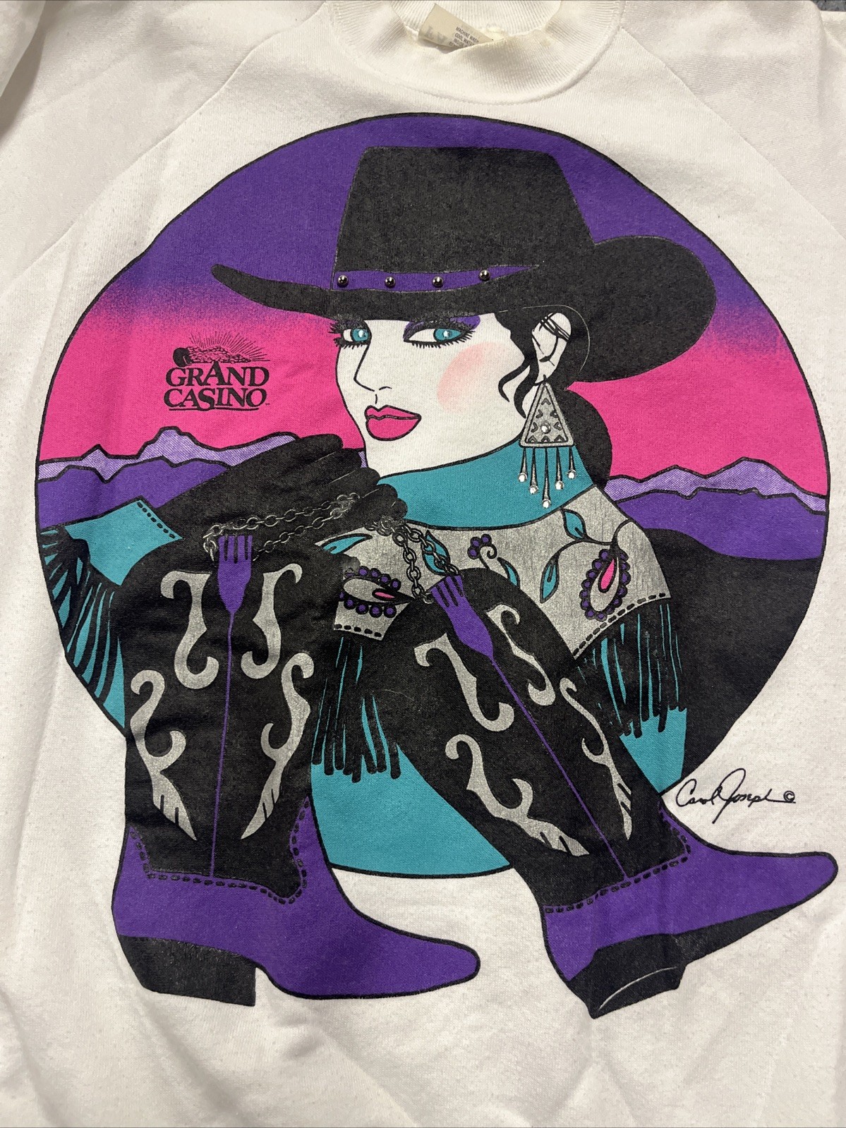 Carol Joseph Sweatshirt Womens XL/2XL Vintage Glam Art Neon 90s Cowgirl Face It