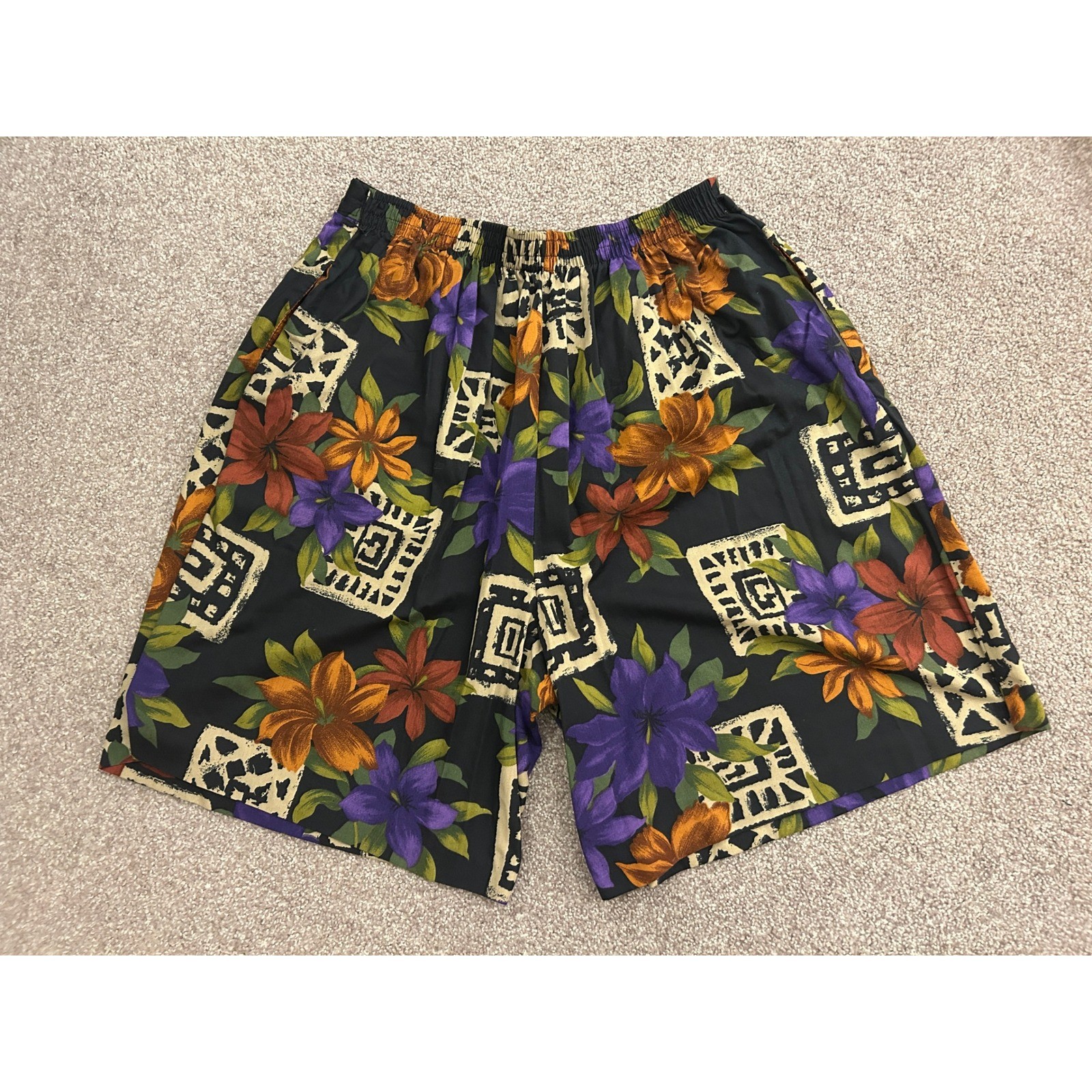 Cristin Stevens Shorts Womens Large Black Floral Vintage 90s Tropical Excellent