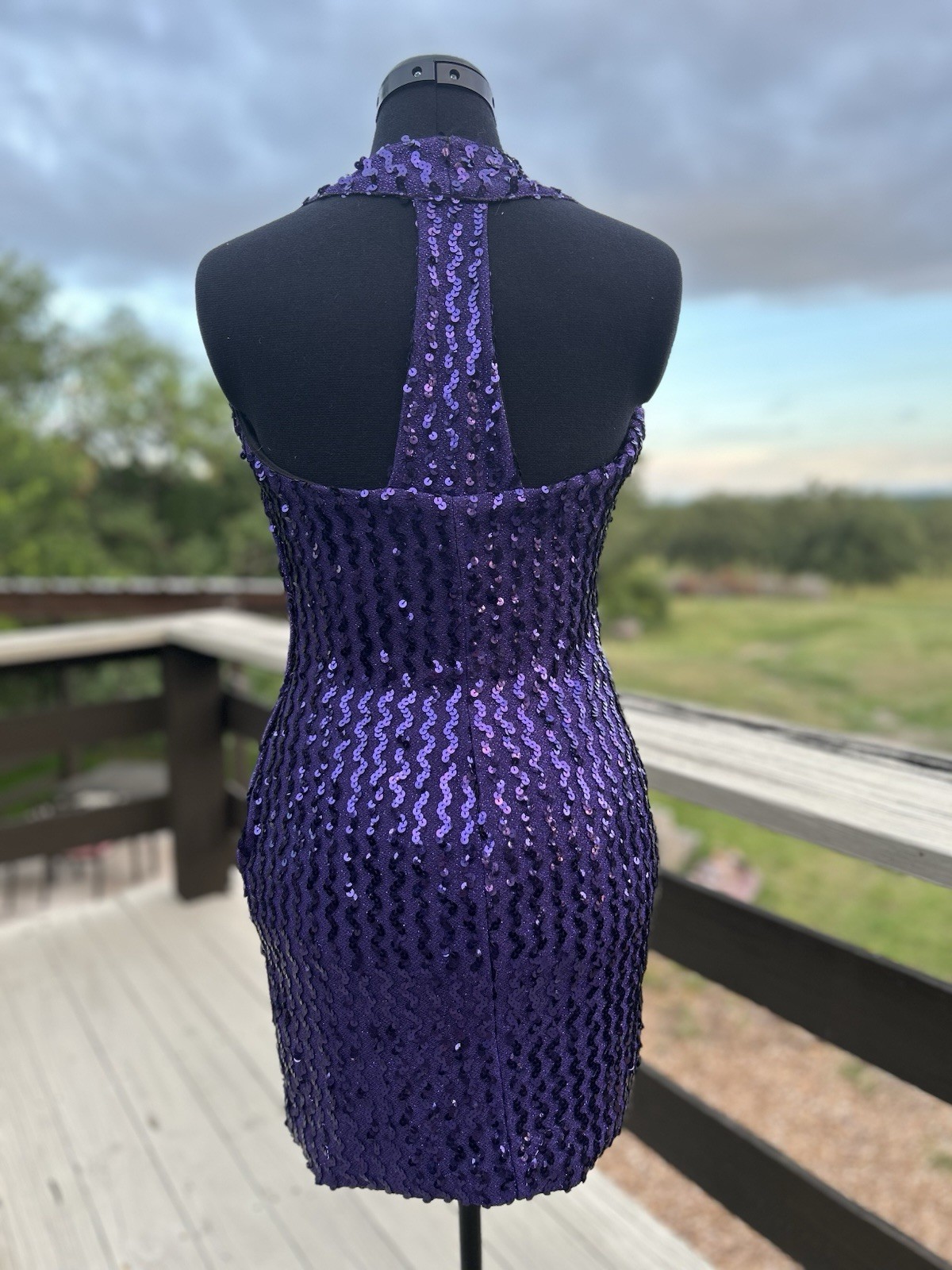Vtg Purple Sequin Mini Dress Halter Top 90s 80s Glam Union Made Michelle Vincent