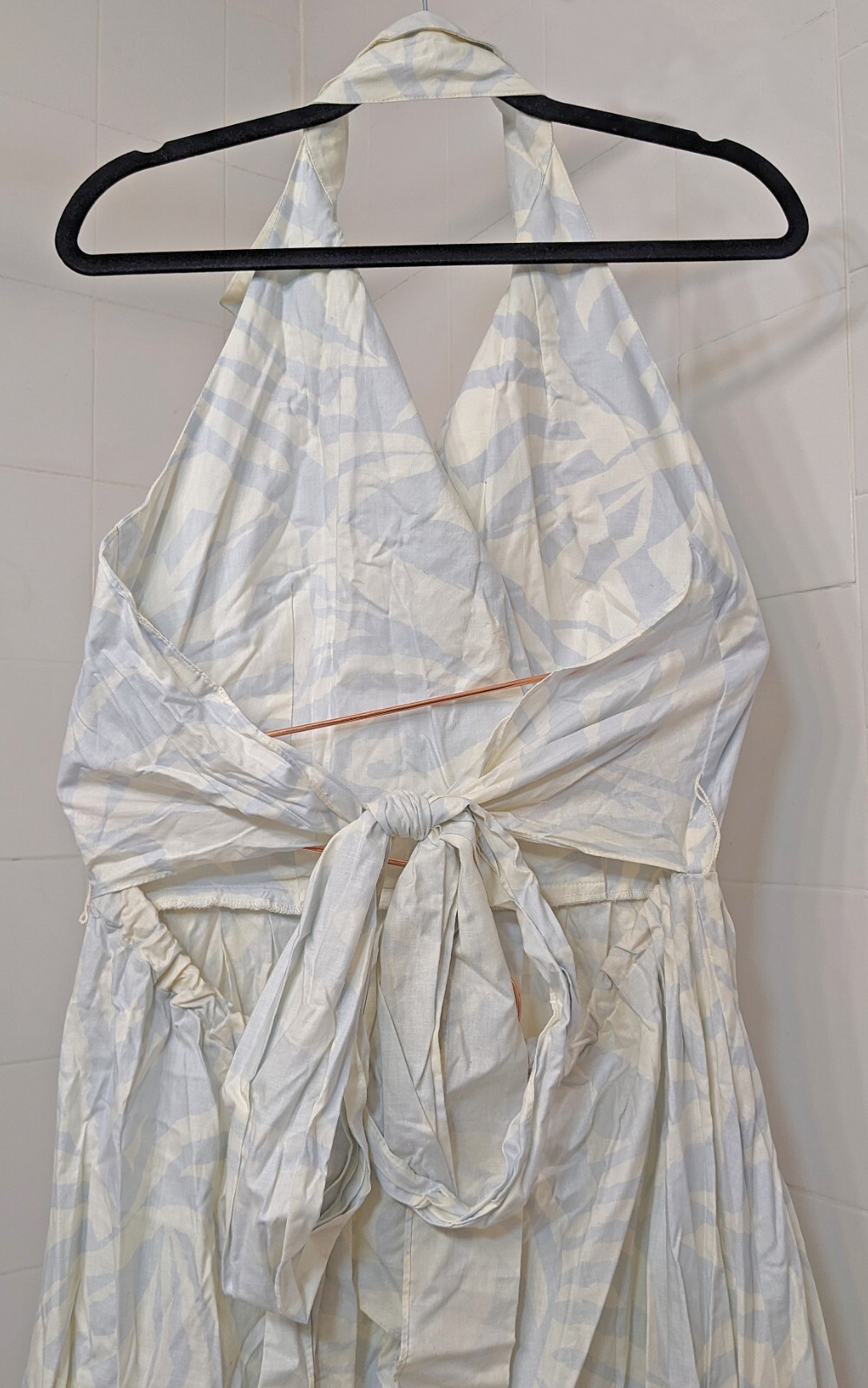 Vintage Jackie Bernard FOR EKLEKTIC Light Blue White Cotton Halter Dress Size 14