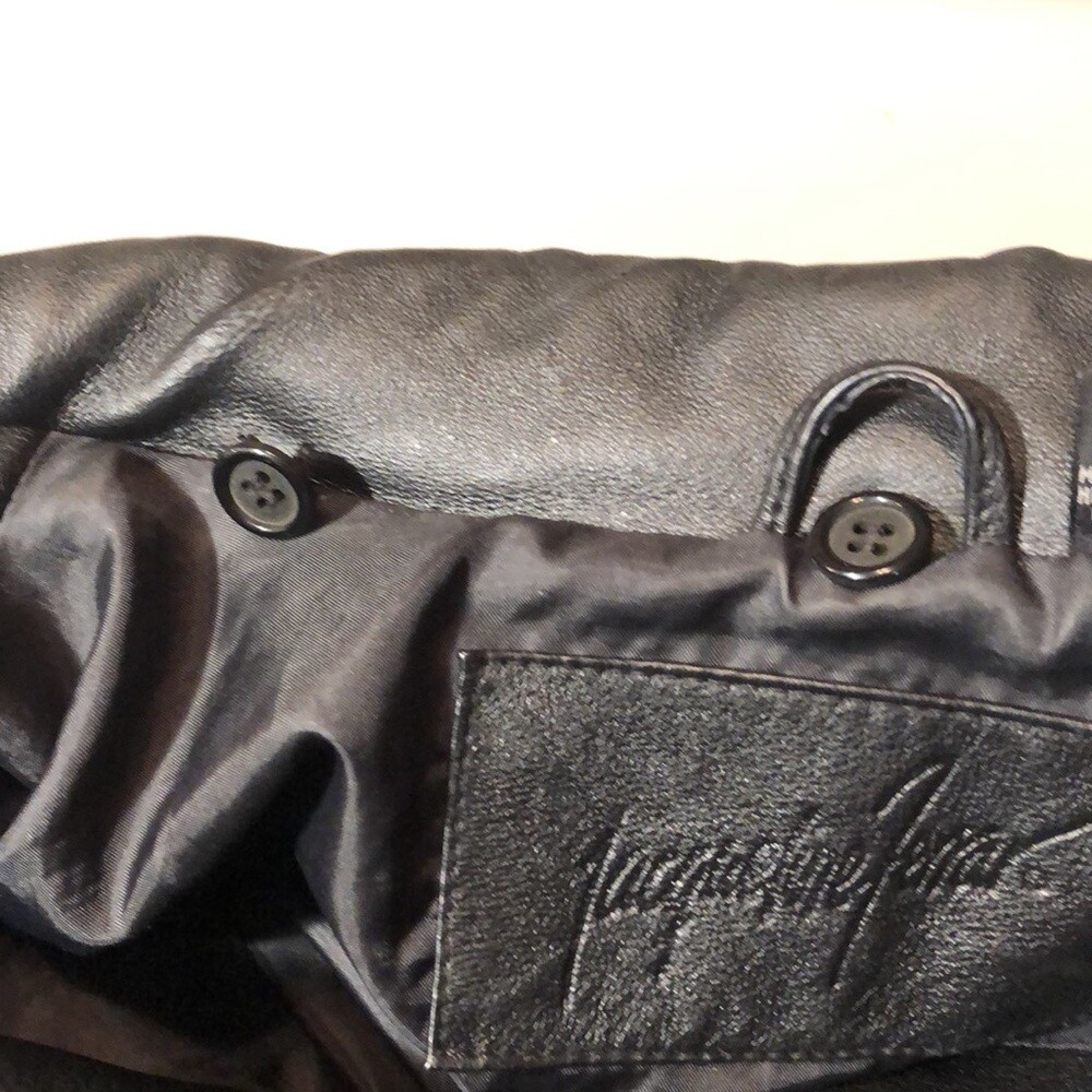Size L Leather Jacket Vintage Jaqueline Ferrara Black Full Zip w/Waist Tie