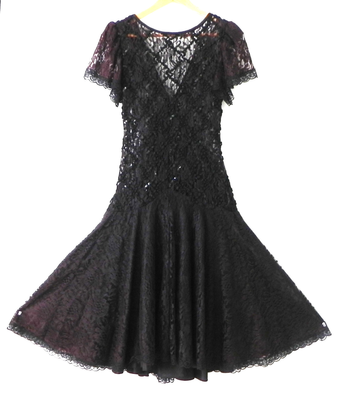 Vtg HW Collections Lace Dress Burgundy/Black Open Back Fit-Flared Size S/M