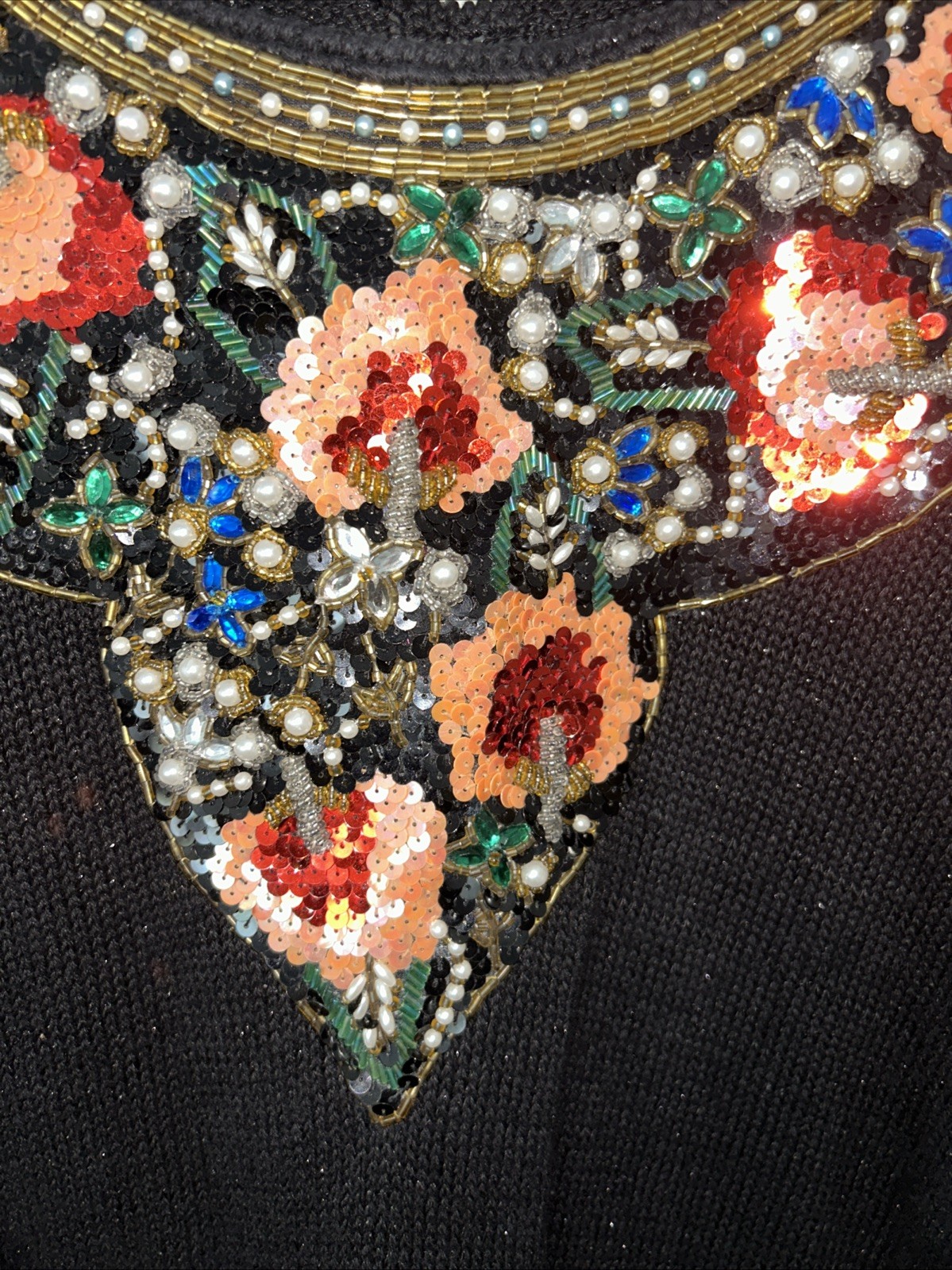 Eminent Sweater & Skirt Set Black Size M Gold Flower Beaded Embellished Top 80s