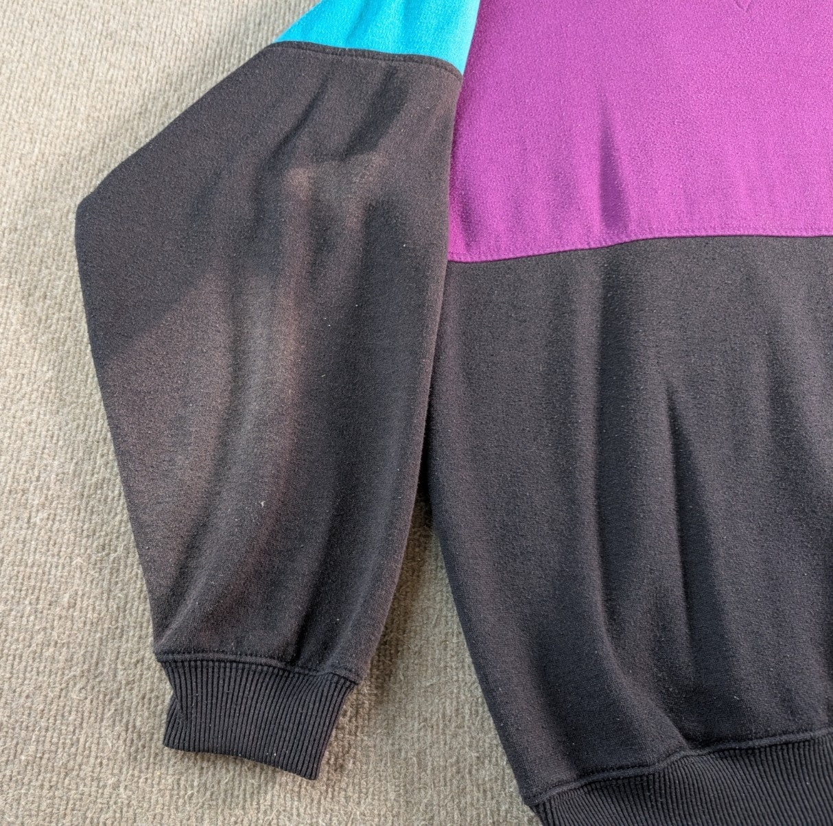 VTG Jordache International Sport Pullover Sweater Large? Black Purple Colorblock