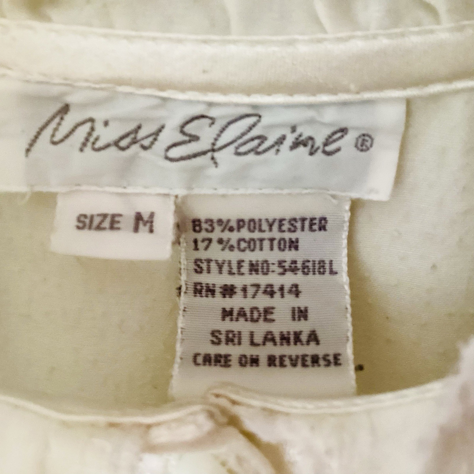 Miss Elaine vintage Sz M nightgown Ivory Long Sleeve poly satin lace bodice USA
