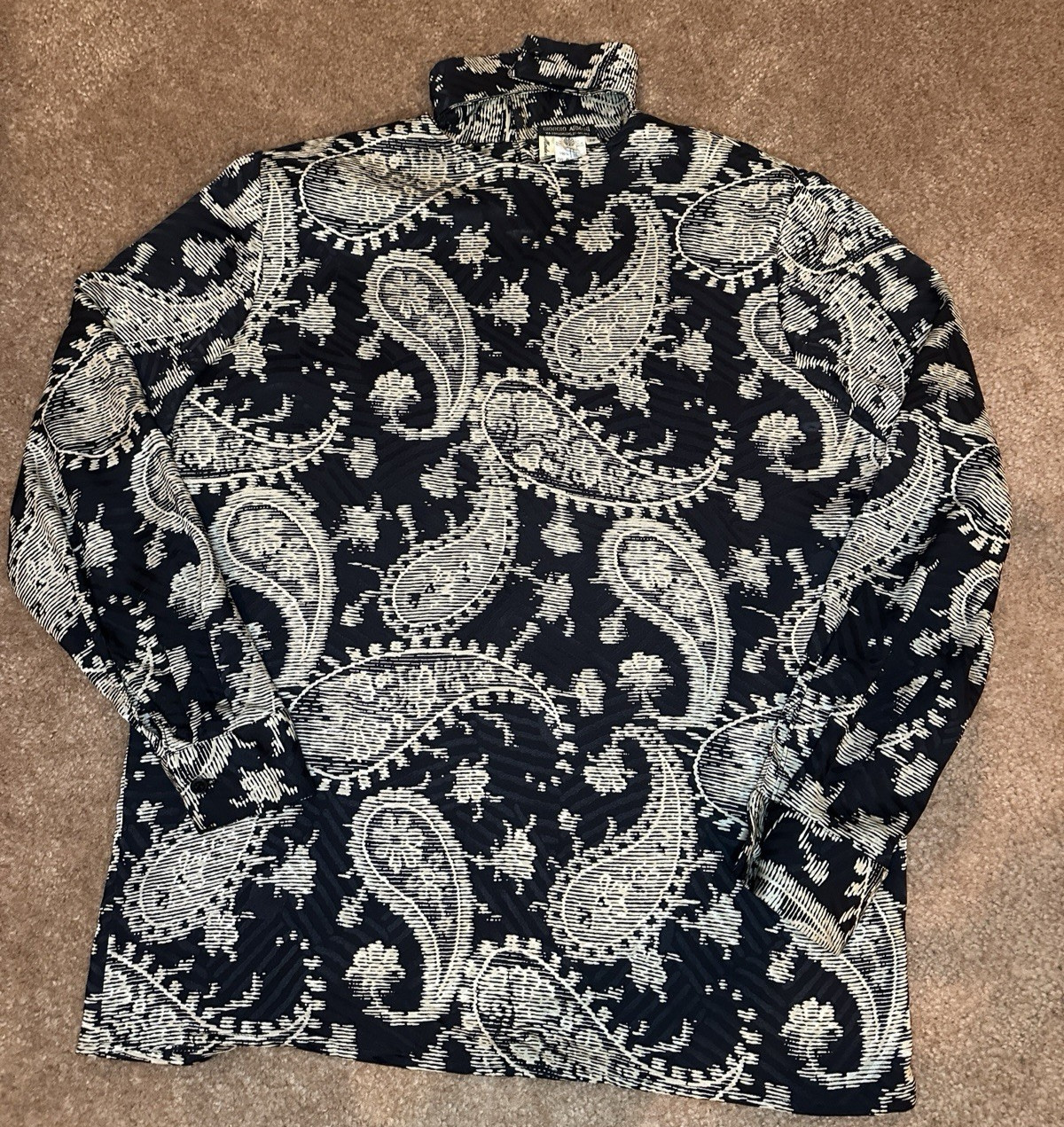 Vintage Giorgio Armani 100% Silk High Neck Paisley Blouse Italy Size 38