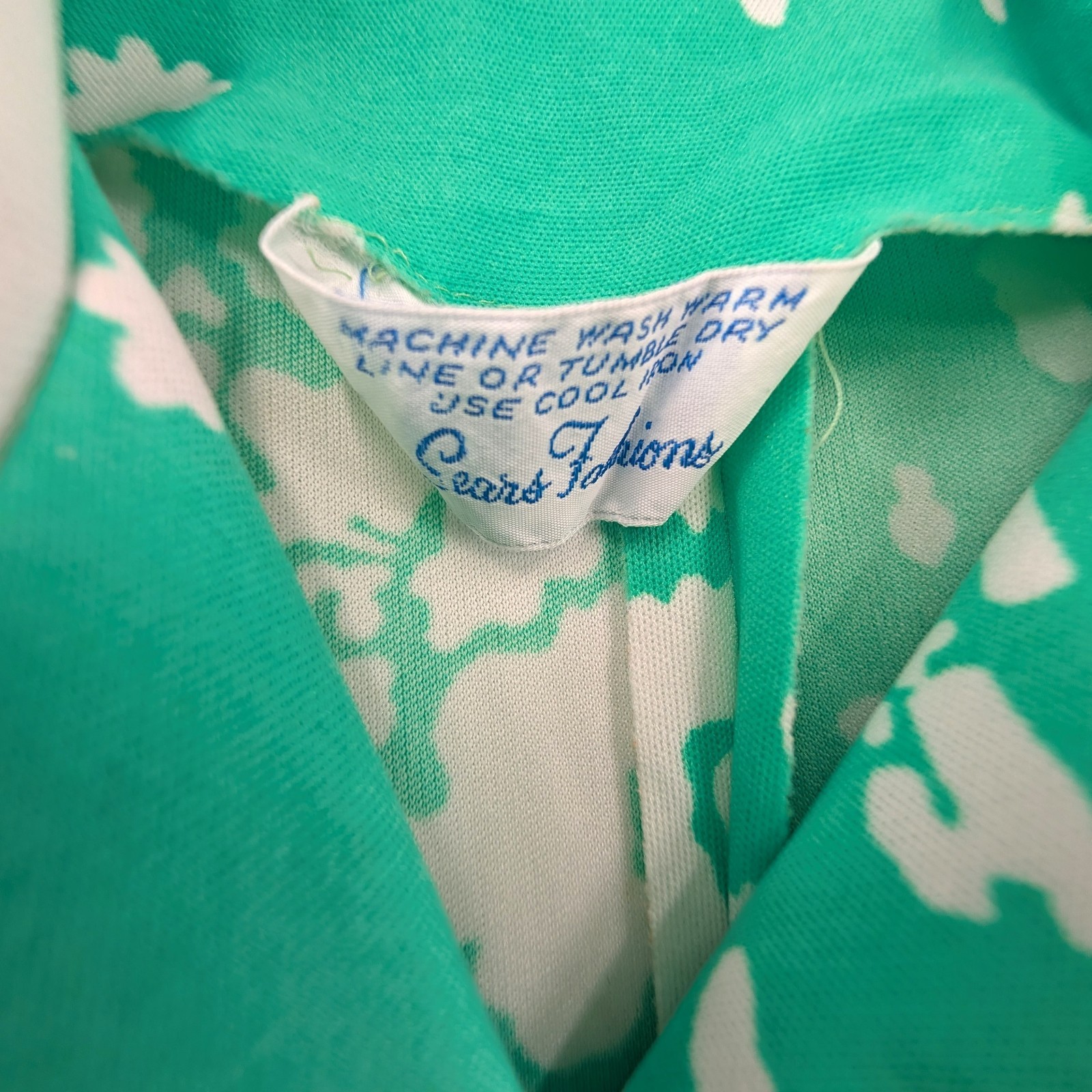 VTG 60s 70s Sears Fashions Dress Womens Sz L Floral Mint Green Buttons Secretary