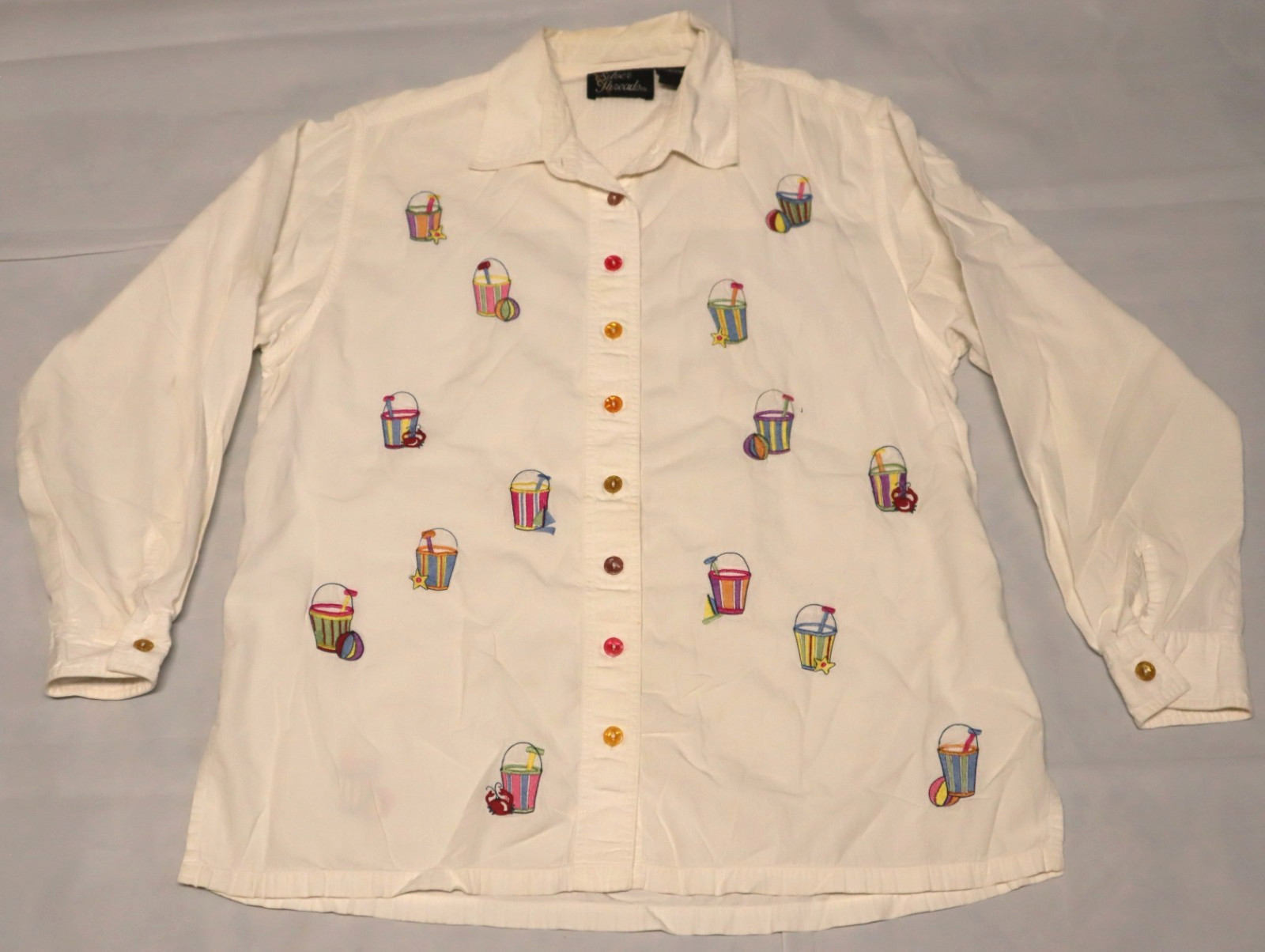 Vintage 1980s Silver Threads womens buttons up multicolor embroidered shirt L