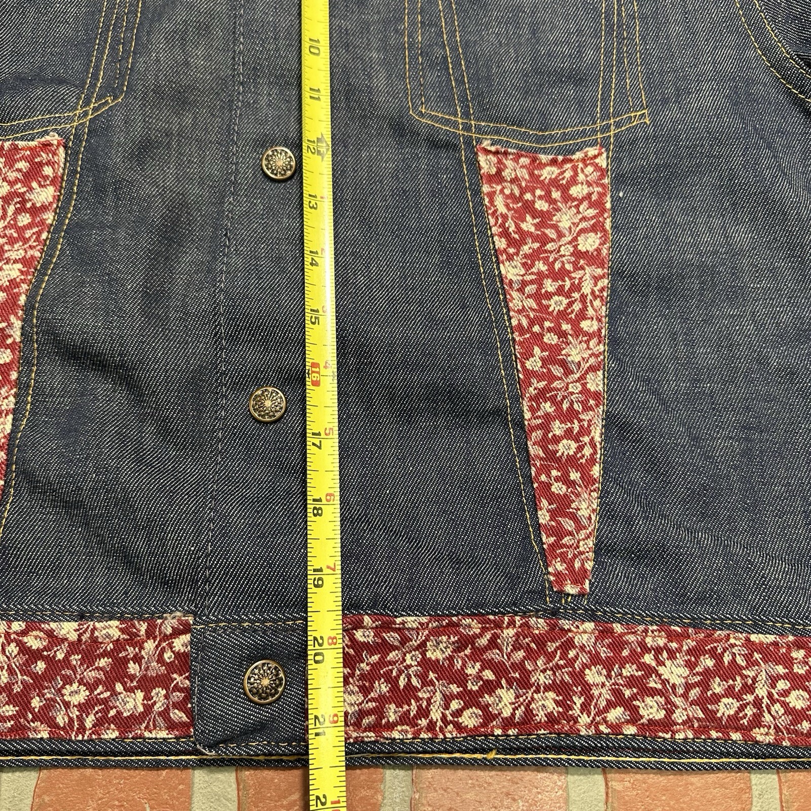 VTG DENIM CUSTOM JACKET FLORAL PATTERN INDIGO DARK BLUE WMNS M PATCHWORK H1