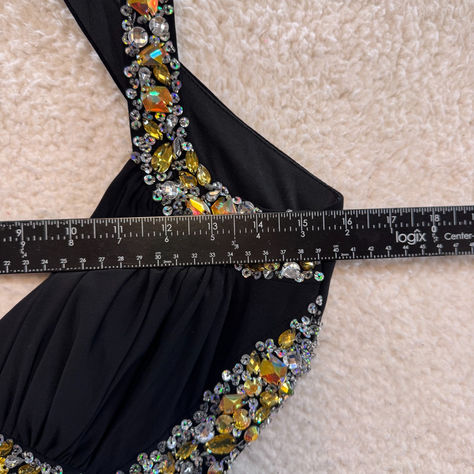 Y2K Vintage Prom Dress 10 Large Black Rhinestone Backless Maxi Formal Cocktail